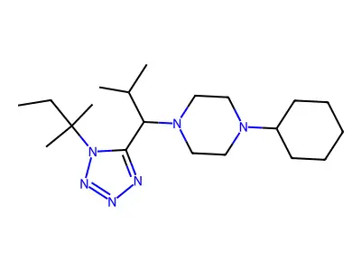 1-cyclohexyl-4-[2-methyl-1-[1-(2-methylbutan-2-yl)tetrazol-5-yl]propyl]piperazine structure