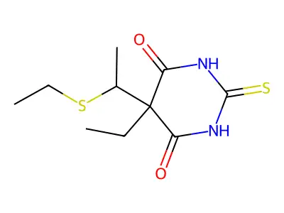 5-Ethyl-5-(1-(ethylthio)ethyl)-2-thiobarbituric acid structure