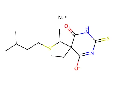 5-Ethyl-5-[1-(isoamylmercapto)ethyl]-2-thiobarbituric acid structure