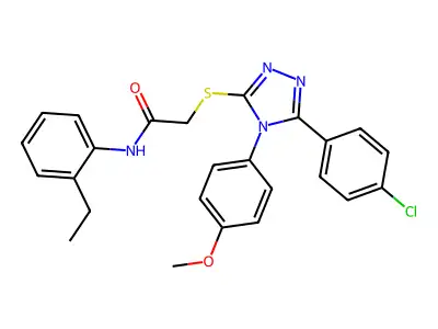 2-[[5-(4-chlorophenyl)-4-(4-methoxyphenyl)-1,2,4-triazol-3-yl]sulfanyl]-N-(2-ethylphenyl)acetamide structure