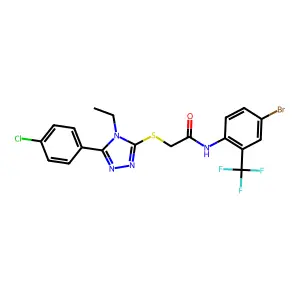 N-[4-bromo-2-(trifluoromethyl)phenyl]-2-[[5-(4-chlorophenyl)-4-ethyl-1,2,4-triazol-3-yl]sulfanyl]acetamide structure