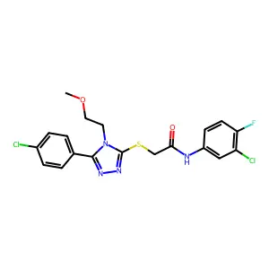 N-(3-chloro-4-fluorophenyl)-2-[[5-(4-chlorophenyl)-4-(2-methoxyethyl)-1,2,4-triazol-3-yl]sulfanyl]acetamide structure