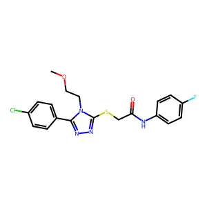 2-[[5-(4-chlorophenyl)-4-(2-methoxyethyl)-1,2,4-triazol-3-yl]sulfanyl]-N-(4-fluorophenyl)acetamide structure