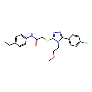 2-[[5-(4-chlorophenyl)-4-(2-methoxyethyl)-1,2,4-triazol-3-yl]sulfanyl]-N-(4-ethylphenyl)acetamide structure