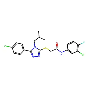 N-(3-chloro-4-fluorophenyl)-2-[[5-(4-chlorophenyl)-4-(2-methylpropyl)-1,2,4-triazol-3-yl]sulfanyl]acetamide structure
