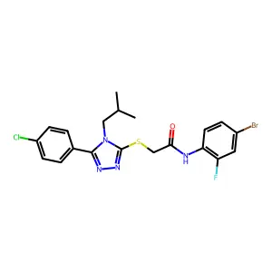 N-(4-bromo-2-fluorophenyl)-2-[[5-(4-chlorophenyl)-4-(2-methylpropyl)-1,2,4-triazol-3-yl]sulfanyl]acetamide structure