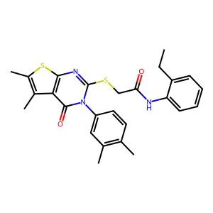 2-[3-(3,4-dimethylphenyl)-5,6-dimethyl-4-oxothieno[2,3-d]pyrimidin-2-yl]sulfanyl-N-(2-ethylphenyl)acetamide structure