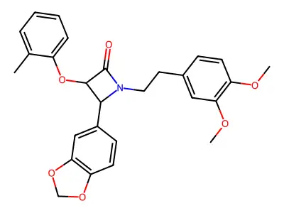 4-(1,3-benzodioxol-5-yl)-1-[2-(3,4-dimethoxyphenyl)ethyl]-3-(2-methylphenoxy)azetidin-2-one structure