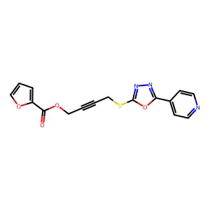 4-((5-(pyridin-4-yl)-1,3,4-oxadiazol-2-yl)thio)but-2-yn-1-yl furan-2-carboxylate structure