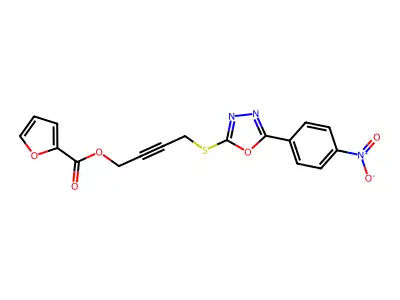 4-[[5-(4-nitrophenyl)-1,3,4-oxadiazol-2-yl]sulfanyl]but-2-ynyl furan-2-carboxylate structure