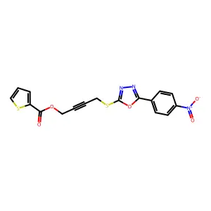 4-[[5-(4-nitrophenyl)-1,3,4-oxadiazol-2-yl]sulfanyl]but-2-ynyl thiophene-2-carboxylate structure