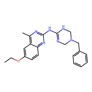 N-(5-benzyl-1,4,5,6-tetrahydro-1,3,5-triazin-2-yl)-6-ethoxy-4-methylquinazolin-2-amine structure