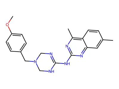 N-[5-(4-methoxybenzyl)-1,4,5,6-tetrahydro-1,3,5-triazin-2-yl]-4,7-dimethylquinazolin-2-amine structure