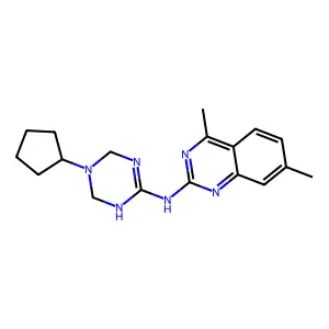 N-(5-cyclopentyl-1,4,5,6-tetrahydro-1,3,5-triazin-2-yl)-4,7-dimethyl-2-quinazolinamine structure