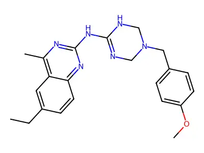 6-ethyl-N-[5-(4-methoxybenzyl)-1,4,5,6-tetrahydro-1,3,5-triazin-2-yl]-4-methylquinazolin-2-amine structure