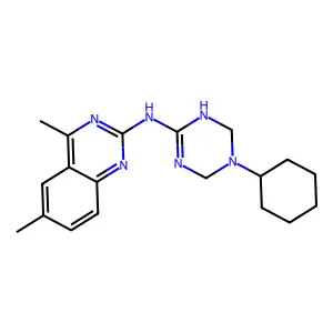 N-(5-cyclohexyl-1,4,5,6-tetrahydro-1,3,5-triazin-2-yl)-4,6-dimethylquinazolin-2-amine structure