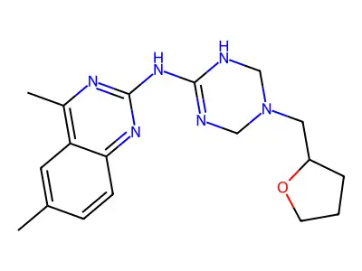 4,6-dimethyl-N-[5-(tetrahydrofuran-2-ylmethyl)-1,4,5,6-tetrahydro-1,3,5-triazin-2-yl]quinazolin-2-amine structure