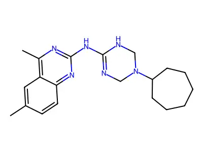 N-(5-cycloheptyl-1,4,5,6-tetrahydro-1,3,5-triazin-2-yl)-4,6-dimethylquinazolin-2-amine structure