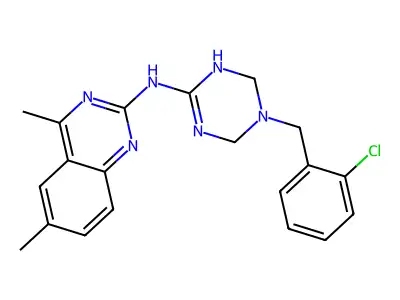 N-[5-(2-chlorobenzyl)-1,4,5,6-tetrahydro-1,3,5-triazin-2-yl]-4,6-dimethylquinazolin-2-amine structure