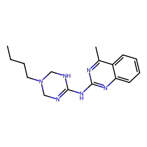N-(5-butyl-1,4,5,6-tetrahydro-1,3,5-triazin-2-yl)-4-methylquinazolin-2-amine structure