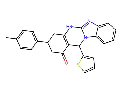 3-(4-methylphenyl)-12-(thiophen-2-yl)-3,4,5,12-tetrahydrobenzimidazo[2,1-b]quinazolin-1(2H)-one structure