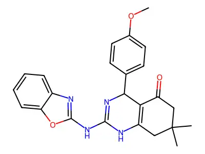 2-(1,3-benzoxazol-2-ylamino)-4-(4-methoxyphenyl)-7,7-dimethyl-4,6,7,8-tetrahydroquinazolin-5-ol structure