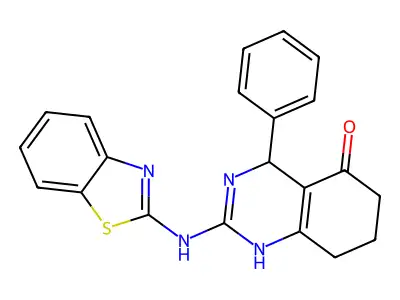 2-(1,3-benzothiazol-2-ylamino)-4-phenyl-4,6,7,8-tetrahydroquinazolin-5(1H)-one structure