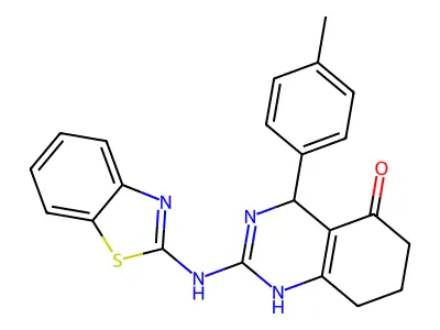 2-(1,3-benzothiazol-2-ylamino)-4-(4-methylphenyl)-4,6,7,8-tetrahydroquinazolin-5(1H)-one structure