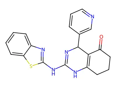 2-(1,3-benzothiazol-2-ylamino)-4-(pyridin-3-yl)-4,6,7,8-tetrahydroquinazolin-5(1H)-one structure