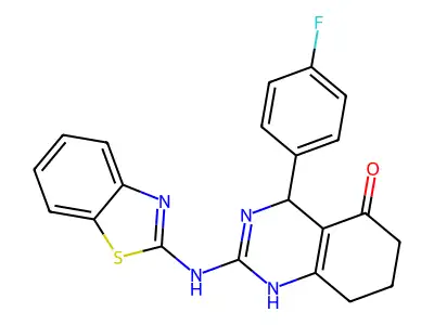 2-(1,3-benzothiazol-2-ylamino)-4-(4-fluorophenyl)-4,6,7,8-tetrahydroquinazolin-5(1H)-one structure
