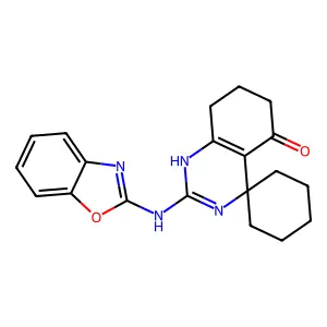 2'-(1,3-benzoxazol-2-ylamino)-7',8'-dihydro-1'H-spiro[cyclohexane-1,4'-quinazolin]-5'(6'H)-one structure