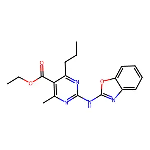 Ethyl 2-(1,3-benzoxazol-2-ylamino)-4-methyl-6-propylpyrimidine-5-carboxylate structure