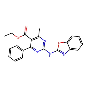 Ethyl 2-(1,3-benzoxazol-2-ylamino)-4-methyl-6-phenylpyrimidine-5-carboxylate structure