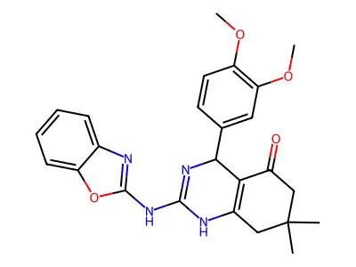 2-(1,3-benzoxazol-2-ylamino)-4-(3,4-dimethoxyphenyl)-7,7-dimethyl-4,6,7,8-tetrahydroquinazolin-5(1H)-one structure