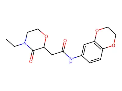 N-(2,3-dihydro-1,4-benzodioxin-6-yl)-2-(4-ethyl-3-oxomorpholin-2-yl)acetamide structure
