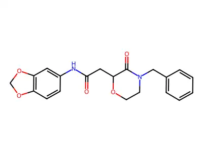 N-(1,3-benzodioxol-5-yl)-2-(4-benzyl-3-oxomorpholin-2-yl)acetamide structure