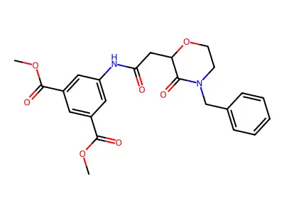 dimethyl 5-{[(4-benzyl-3-oxomorpholin-2-yl)acetyl]amino}benzene-1,3-dicarboxylate structure