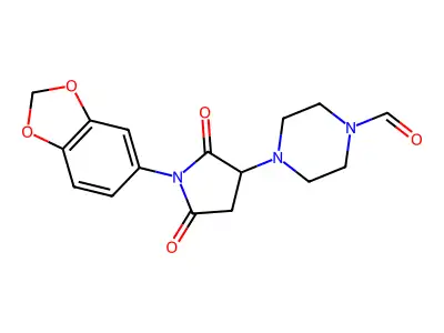 4-[1-(1,3-Benzodioxol-5-yl)-2,5-dioxopyrrolidin-3-yl]piperazine-1-carbaldehyde structure