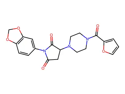 1-(1,3-benzodioxol-5-yl)-3-[4-(furan-2-ylcarbonyl)piperazin-1-yl]pyrrolidine-2,5-dione structure