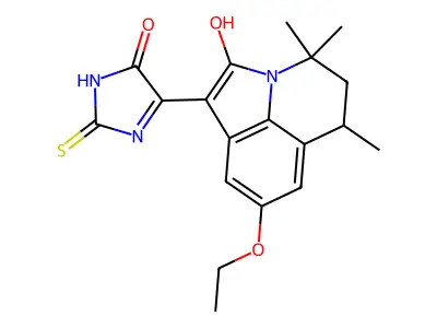 (1Z)-8-ethoxy-4,4,6-trimethyl-1-(5-oxo-2-thioxoimidazolidin-4-ylidene)-5,6-dihydro-4H-pyrrolo[3,2,1-ij]quinolin-2(1H)-one structure