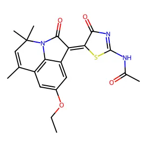 N-[(2E,5Z)-5-(8-ethoxy-4,4,6-trimethyl-2-oxo-4H-pyrrolo[3,2,1-ij]quinolin-1(2H)-ylidene)-4-oxo-1,3-thiazolidin-2-ylidene]acetamide structure