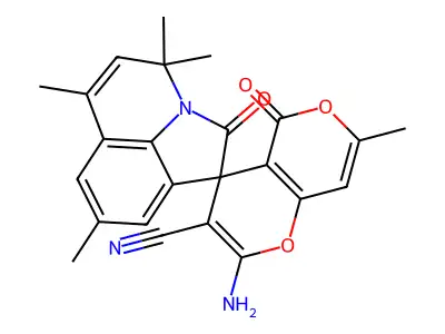 2-amino-4',4',6',7,8'-pentamethyl-2',5-dioxo-4'H,5H-spiro[pyrano[4,3-b]pyran-4,1'-pyrrolo[3,2,1-ij]quinoline]-3-carbonitrile structure