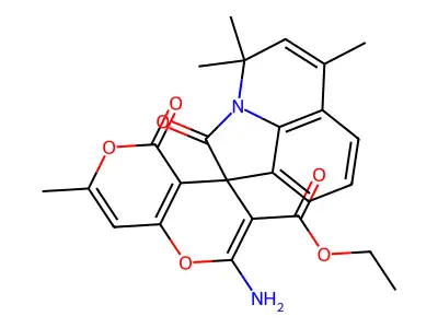 ethyl 2-amino-4',4',6',7-tetramethyl-2',5-dioxo-4'H,5H-spiro[pyrano[4,3-b]pyran-4,1'-pyrrolo[3,2,1-ij]quinoline]-3-carboxylate structure