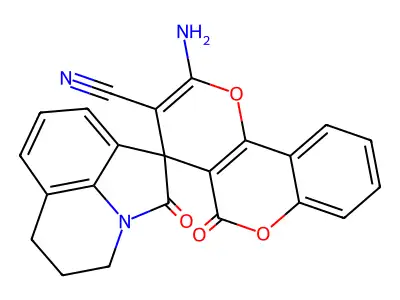 2-amino-2',5-dioxo-5',6'-dihydro-4'H,5H-spiro[pyrano[3,2-c]chromene-4,1'-pyrrolo[3,2,1-ij]quinoline]-3-carbonitrile structure