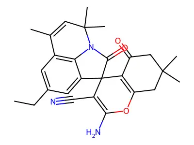 2-amino-8'-ethyl-4',4',6',7,7-pentamethyl-2',5-dioxo-5,6,7,8-tetrahydro-4'H-spiro[chromene-4,1'-pyrrolo[3,2,1-ij]quinoline]-3-carbonitrile structure
