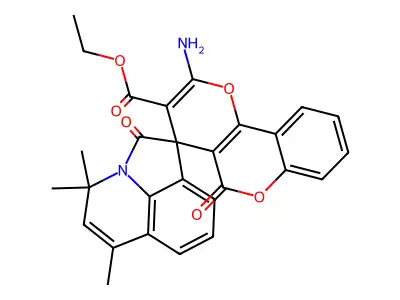 ethyl 2-amino-4',4',6'-trimethyl-2',5-dioxo-4'H,5H-spiro[pyrano[3,2-c]chromene-4,1'-pyrrolo[3,2,1-ij]quinoline]-3-carboxylate structure