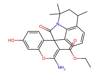 ethyl 2-amino-7-hydroxy-4',4',6'-trimethyl-2'-oxo-2',4',5',6'-tetrahydrospiro[chromene-4,1'-pyrrolo[3,2,1-ij]quinoline]-3-carboxylate structure