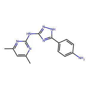 N-[5-(4-aminophenyl)-1H-1,2,4-triazol-3-yl]-4,6-dimethylpyrimidin-2-amine structure
