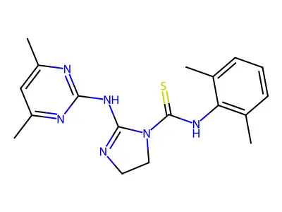 N-(2,6-dimethylphenyl)-2-[(4,6-dimethylpyrimidin-2-yl)amino]-4,5-dihydroimidazole-1-carbothioamide structure