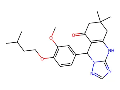 9-[3-methoxy-4-(3-methylbutoxy)phenyl]-6,6-dimethyl-5,6,7,9-tetrahydro[1,2,4]triazolo[5,1-b]quinazolin-8(4H)-one structure